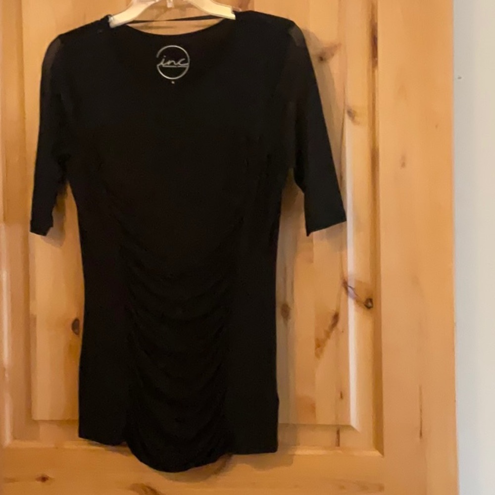 INC International Concepts Black Ruched Bodysuit